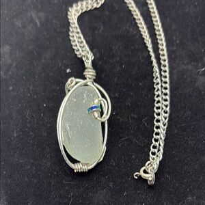 Silver Wire Wrapped Beach Glass Pendant Necklace